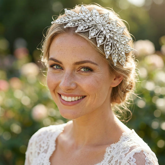 Silver Rhinestone Wedding Tiara for Bride - Bridella BHP413-S