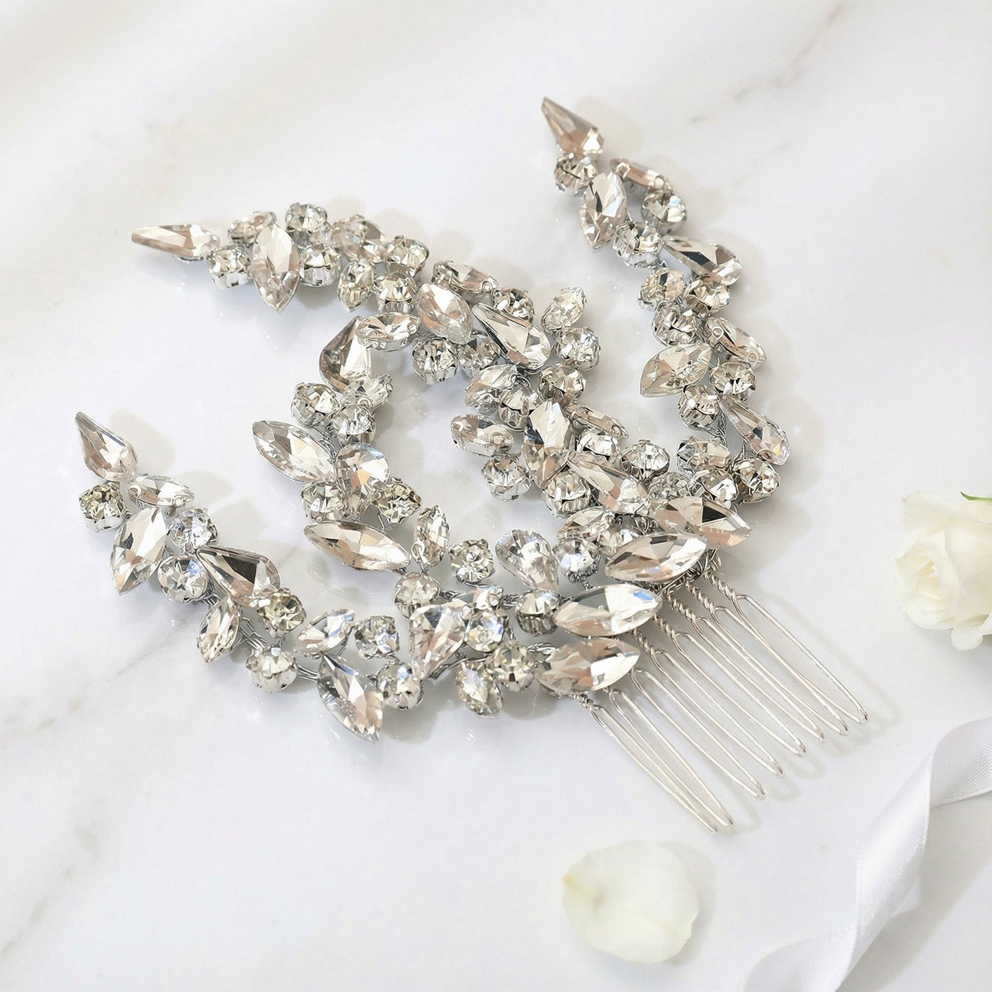 Bridella BHP489-S Silver Rhinestone Hair Comb