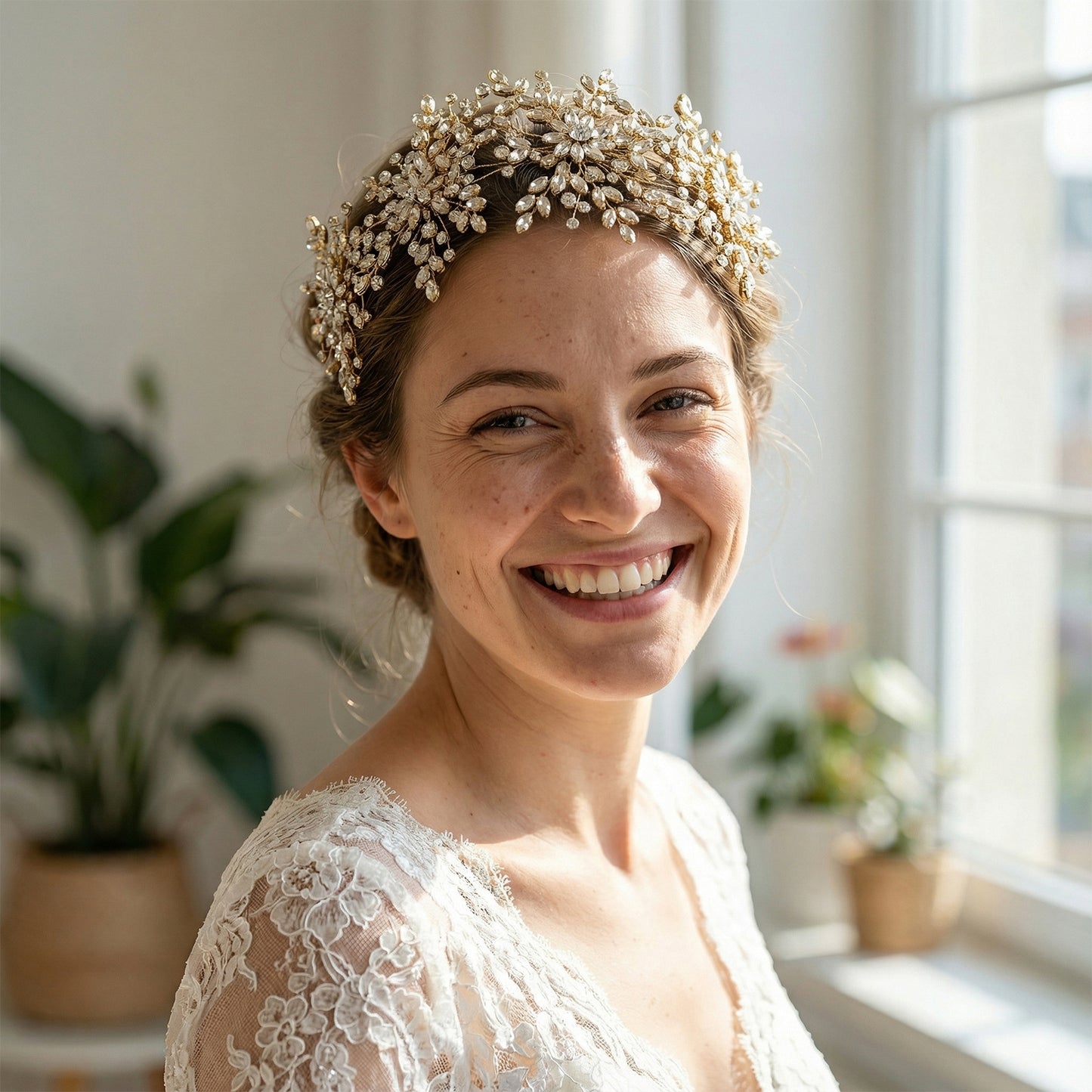 Bridella BHP389-G Gold Rhinestone Crown