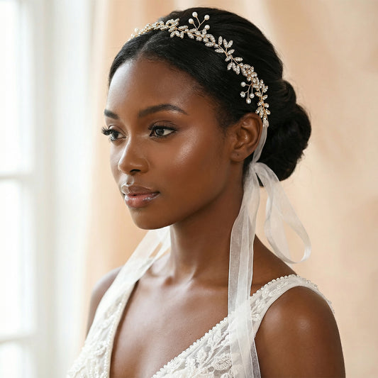 Bridella BHP84-G Gold Rhinestone & Pearl Headband