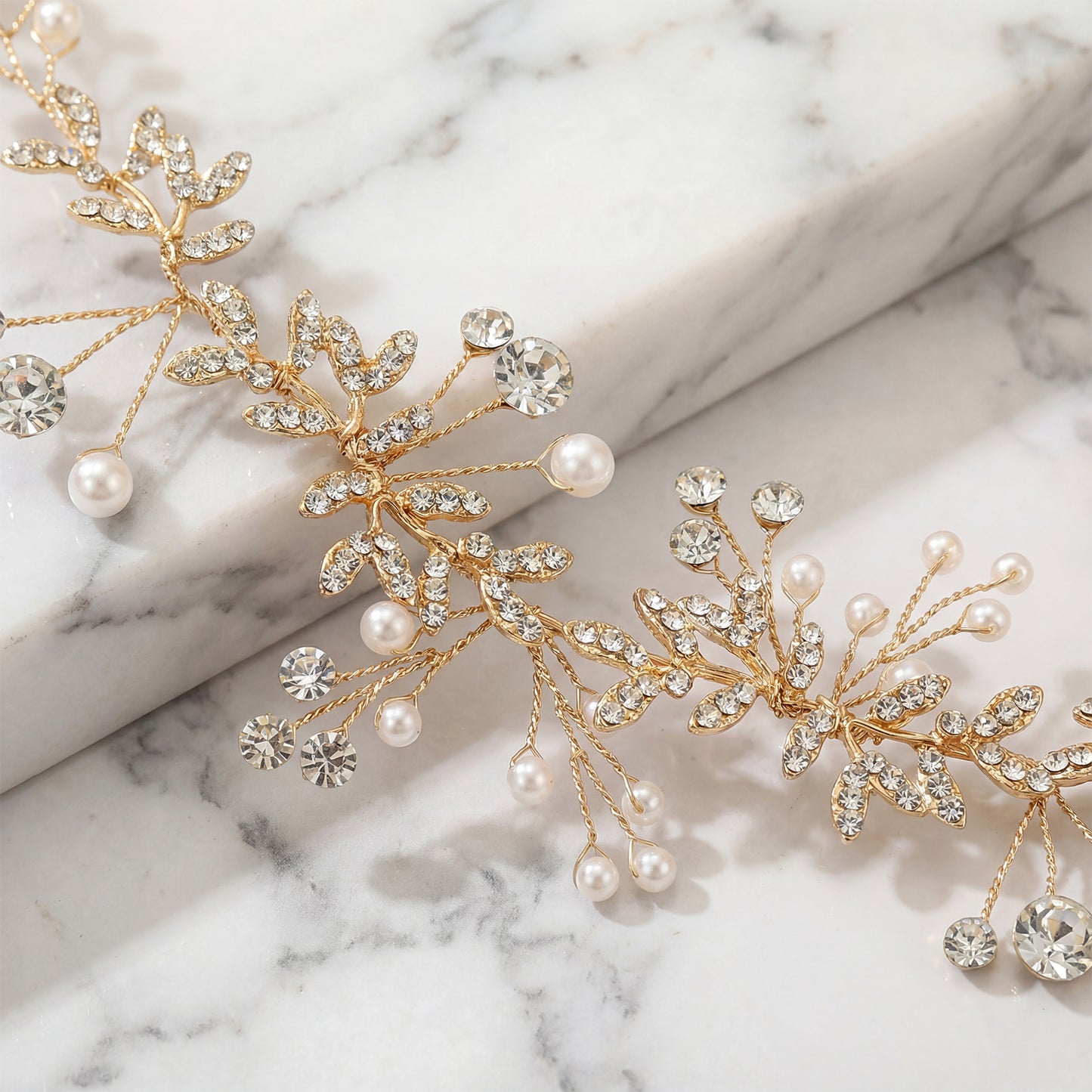 Bridella BHP233-G Gold Rhinestone & Pearl Headband