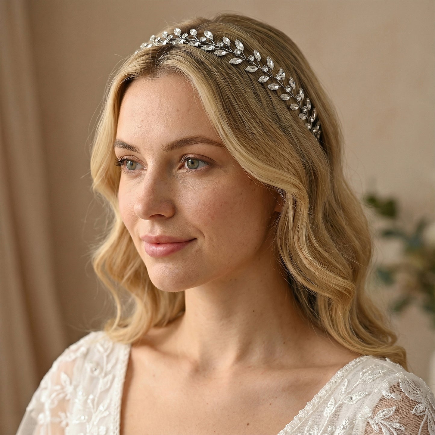 Silver Rhinestone Bridal Headband Wedding Hairpiece - Bridella BHP394