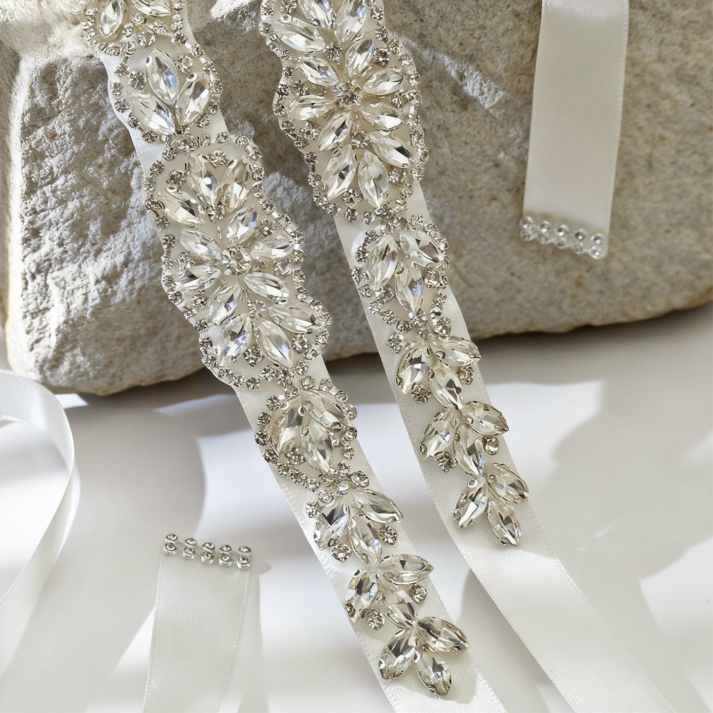 Off White Rhinestone Bridal Belt Wedding Sash - Bridella BS75