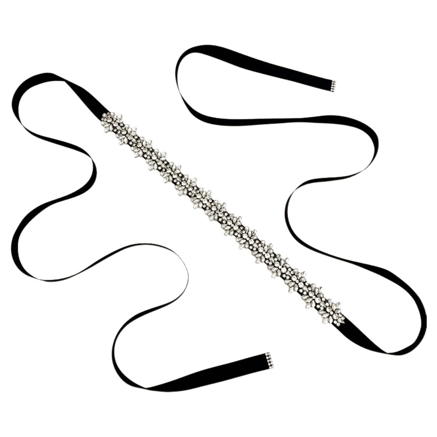 Black Rhinestone Elastic Bridal Belt Luxury - Bridella BS269-D