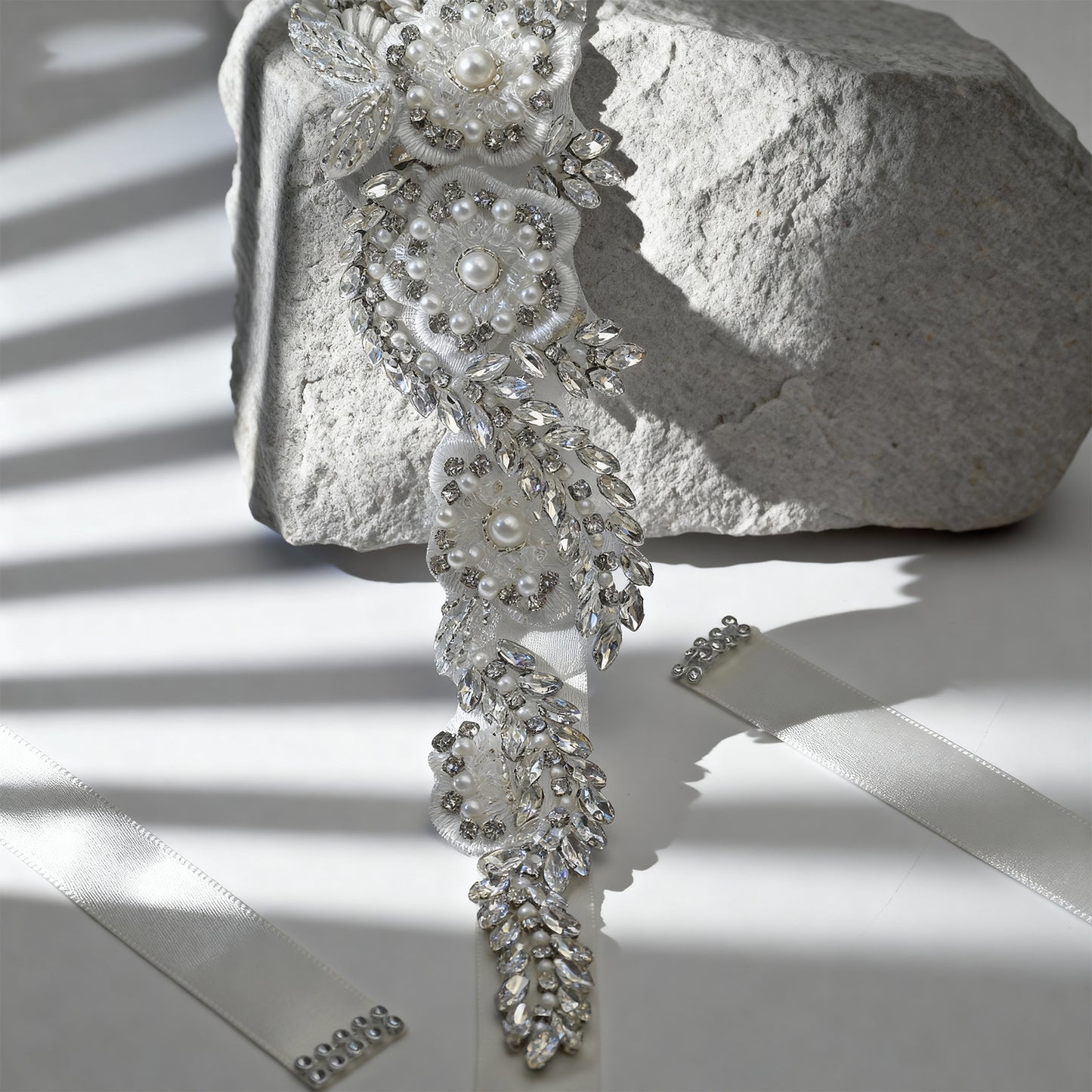 Bridella BS83 Off White Rhinestone & Pearl Belt