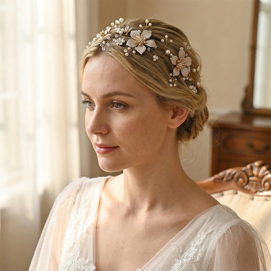 Bridella BHP357-G Gold Pearl & Alloy Headband