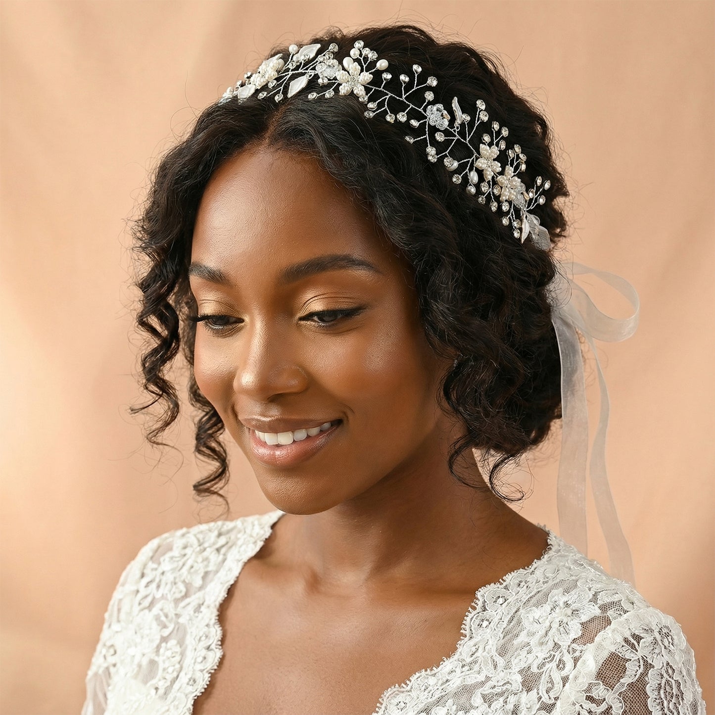 Bridella BHP236-S Silver Rhinestone & Pearl Headband