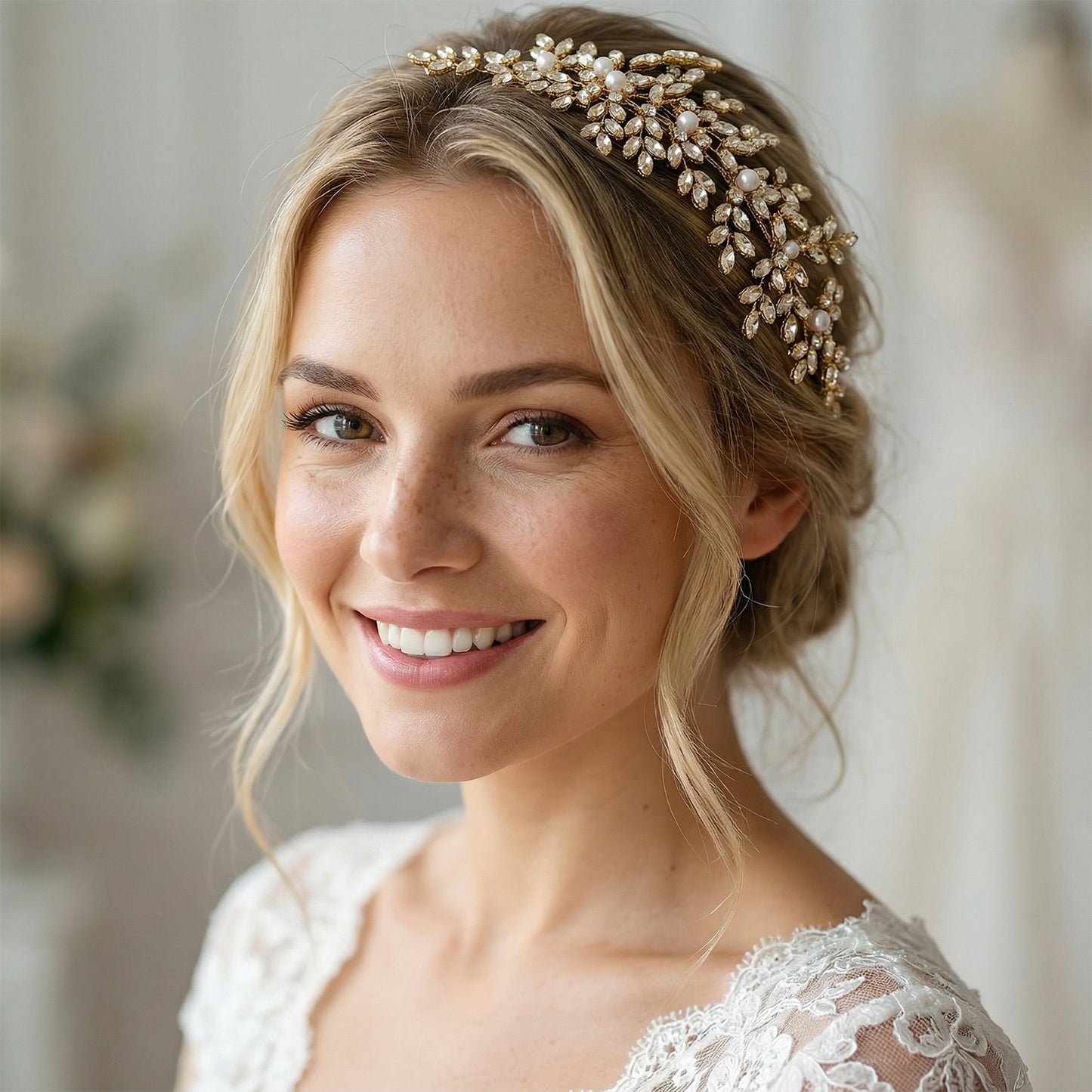 Bridella BHP434-G Gold Rhinestone & Pearl Hair Comb