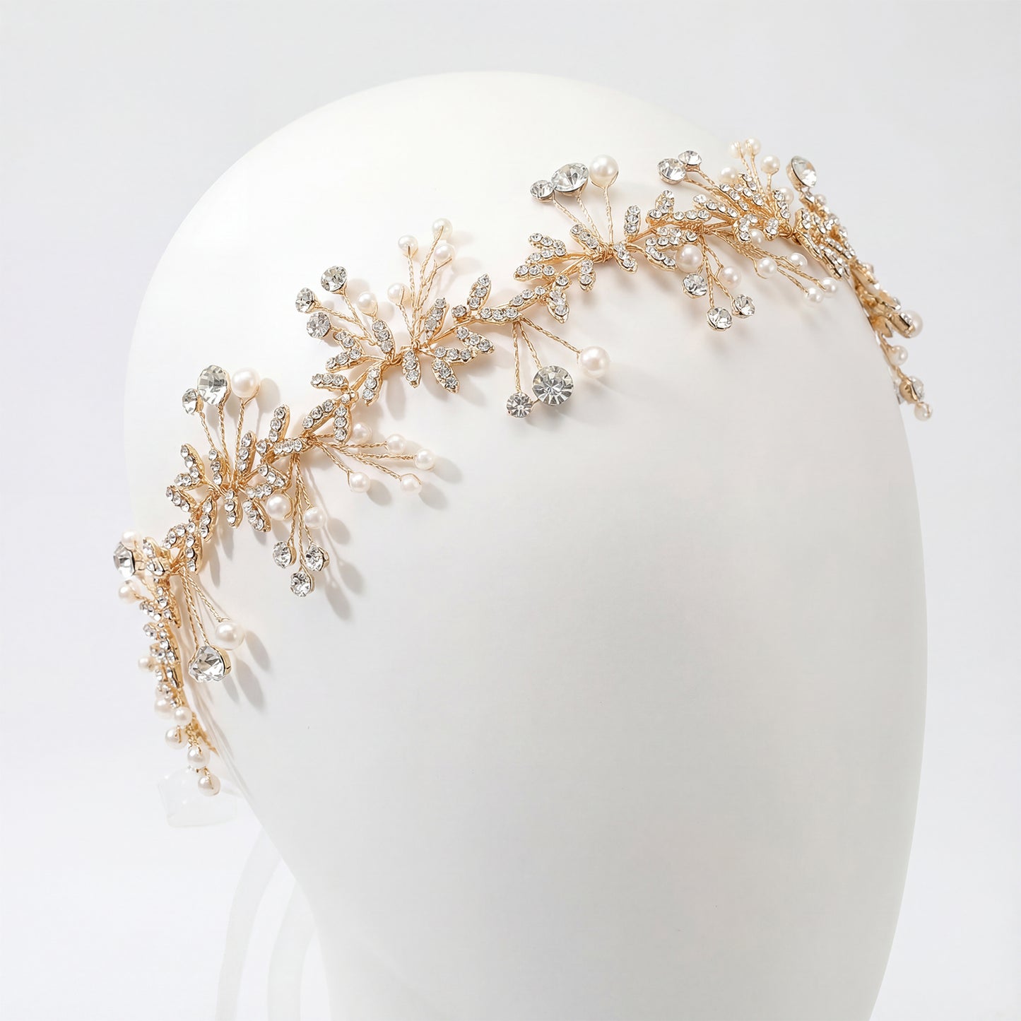 Bridella BHP233-G Gold Rhinestone & Pearl Headband