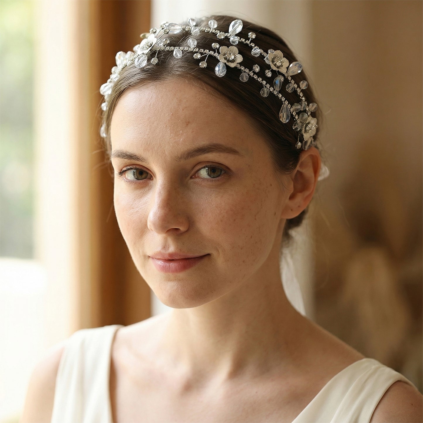 Bridella BHP340-S Silver Rhinestone & Pearl Headband