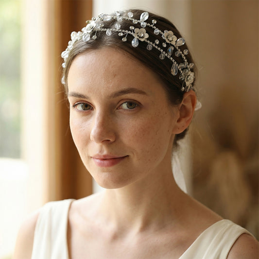 Bridella BHP340-S Silver Rhinestone & Pearl Headband