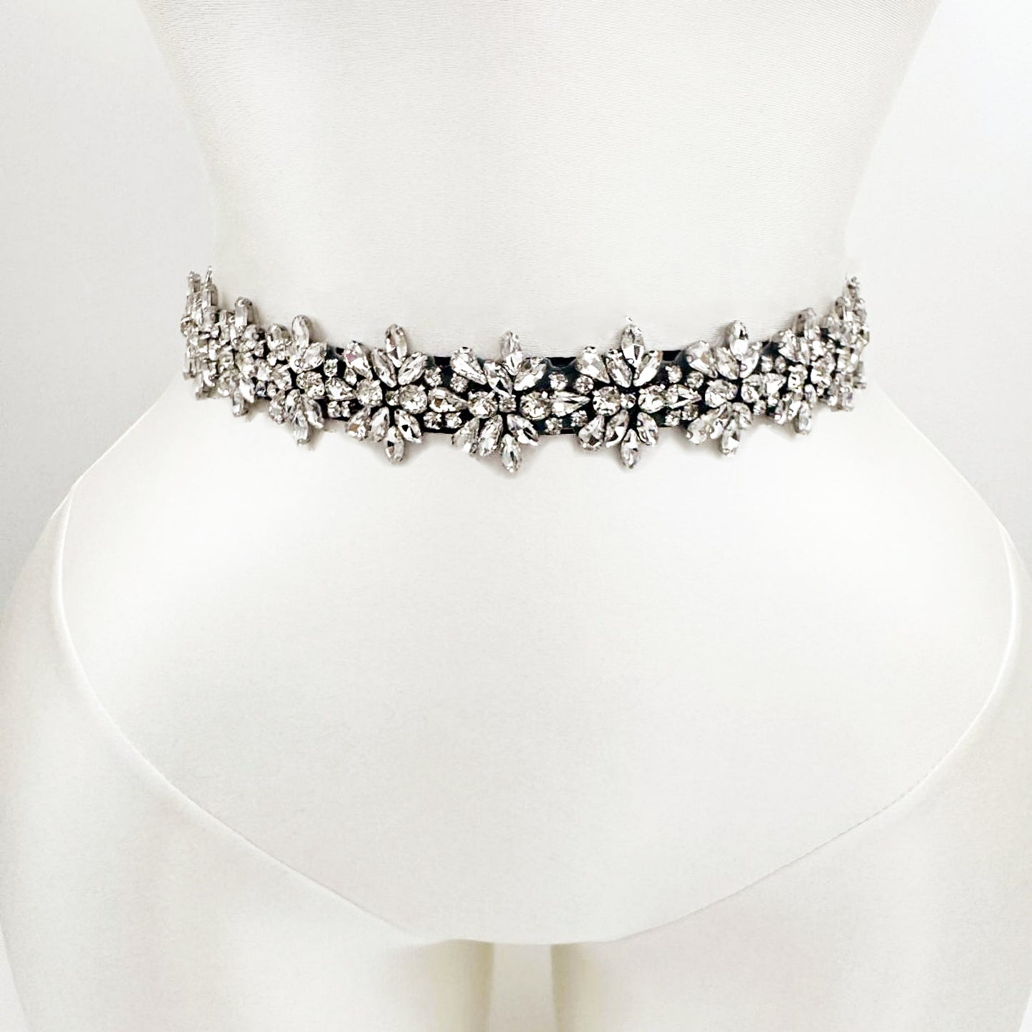 Black Rhinestone Elastic Bridal Belt Luxury - Bridella BS269-D