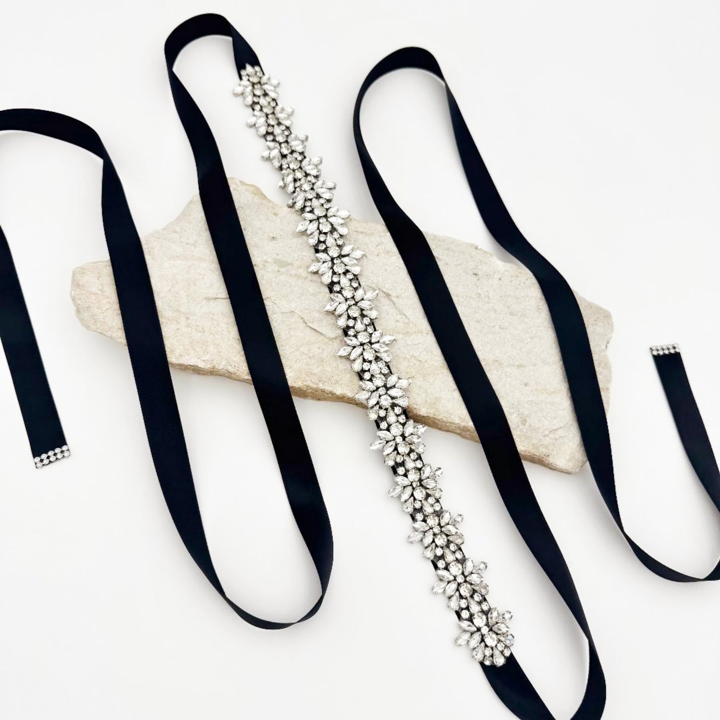 Black Rhinestone Elastic Bridal Belt Luxury - Bridella BS269-D