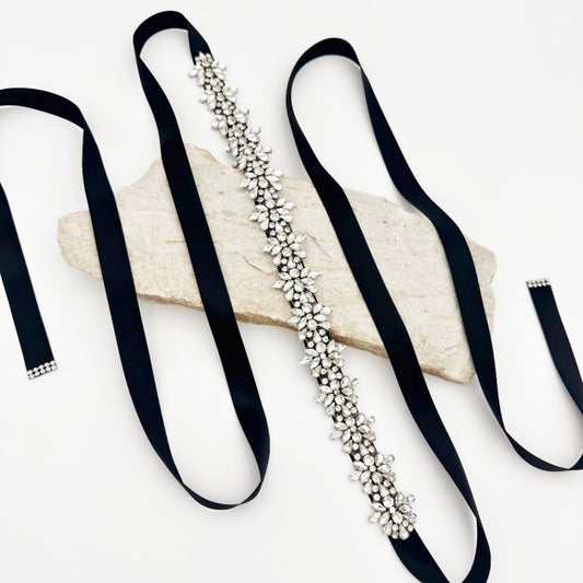 Black Rhinestone Elastic Bridal Belt Luxury - Bridella BS269-D