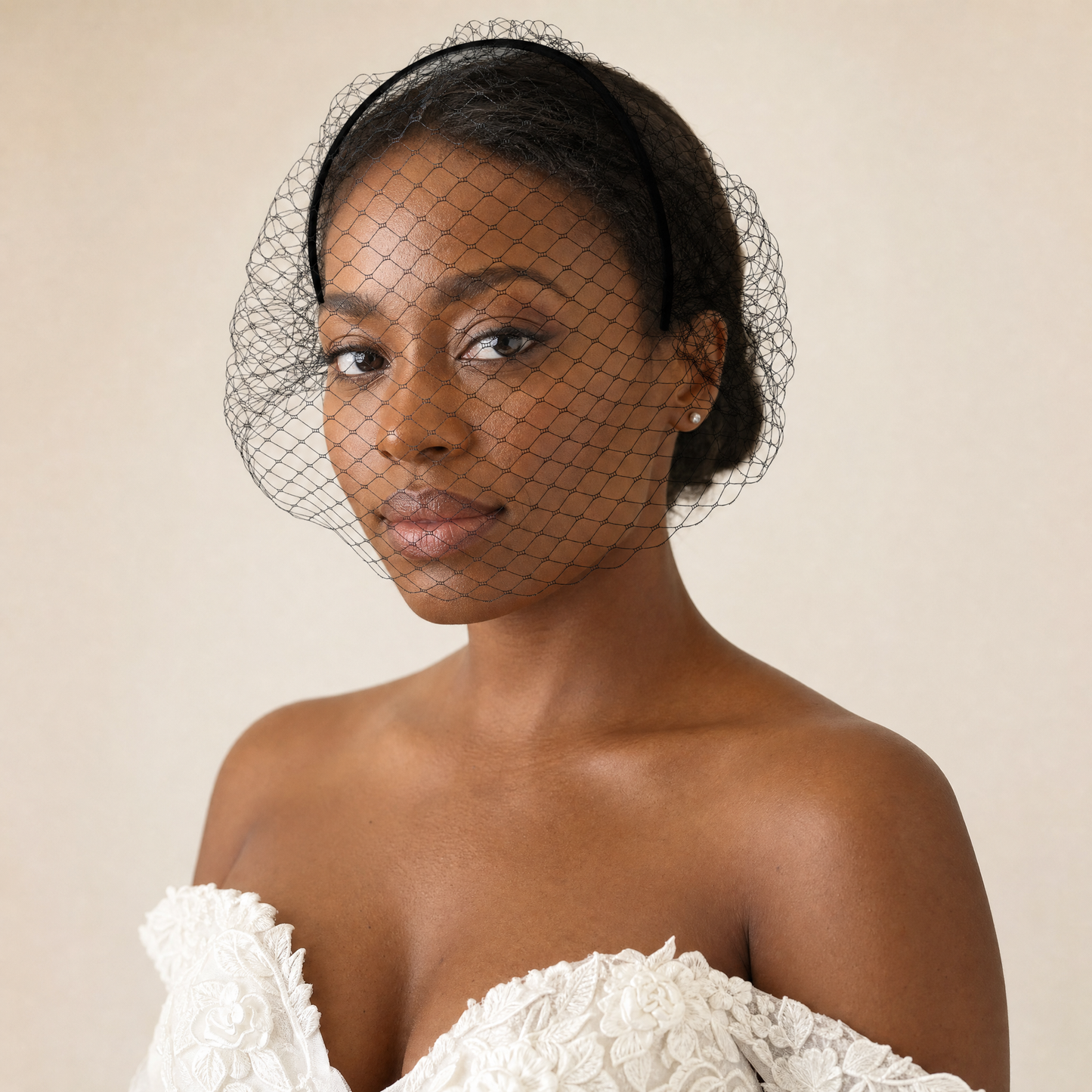 white White Mesh Headband - Bridella BVA06A-B