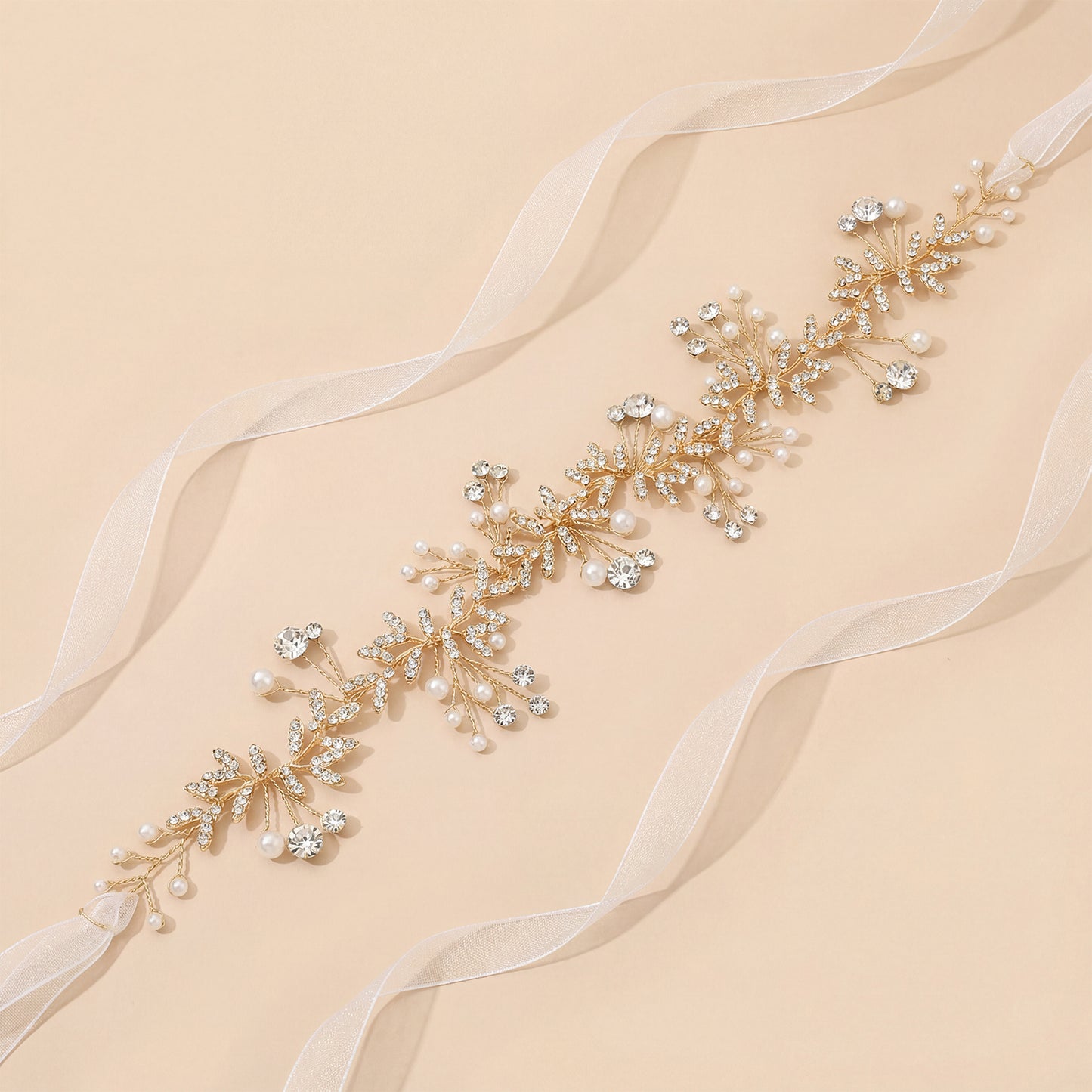 Bridella BHP233-G Gold Rhinestone & Pearl Headband