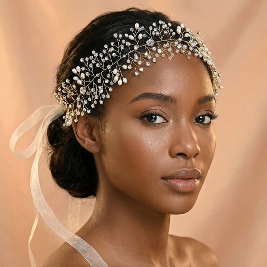 Bridella BHP10-G Gold Rhinestone & Pearl Tiara