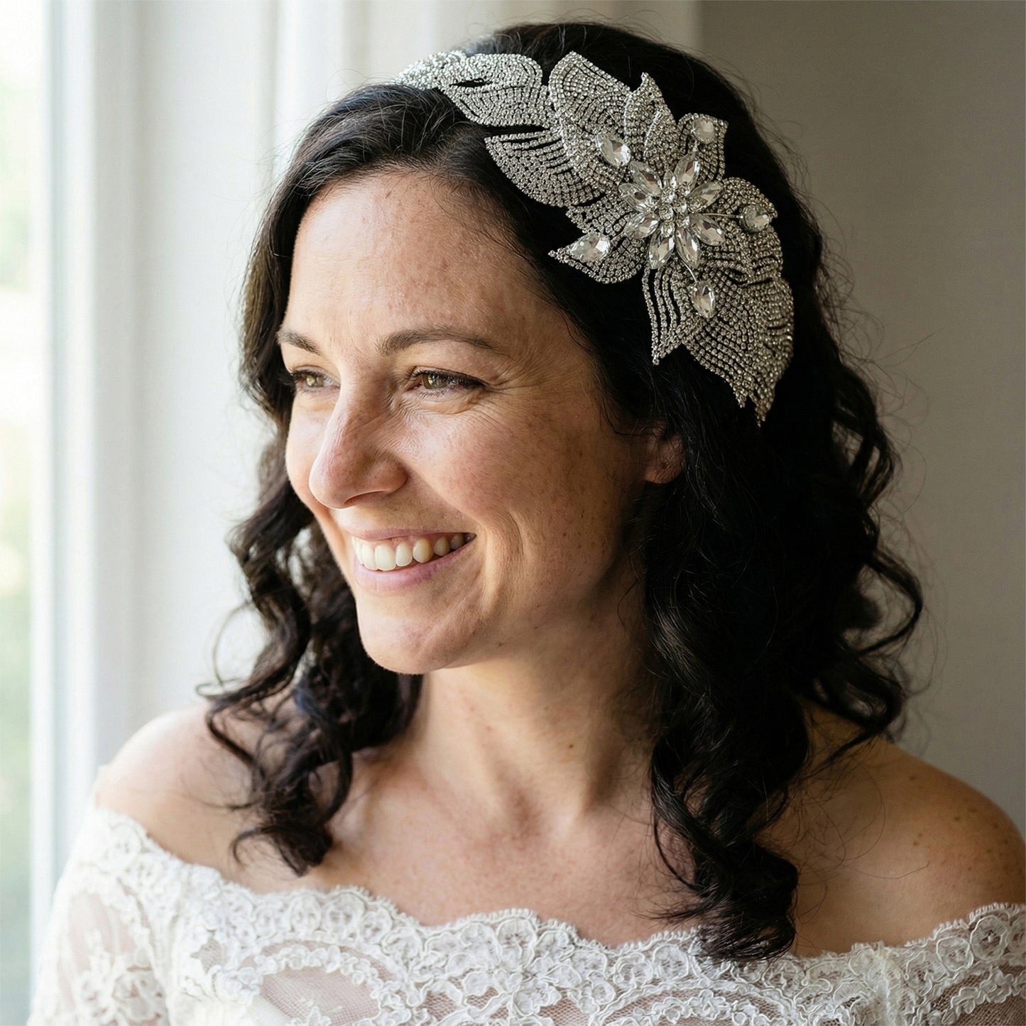Silver Rhinestone Wedding Tiara for Bride - Bridella BHP455-S