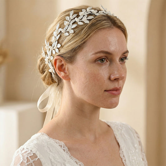 Bridella BHP353-S Silver Pearl & Alloy Headband