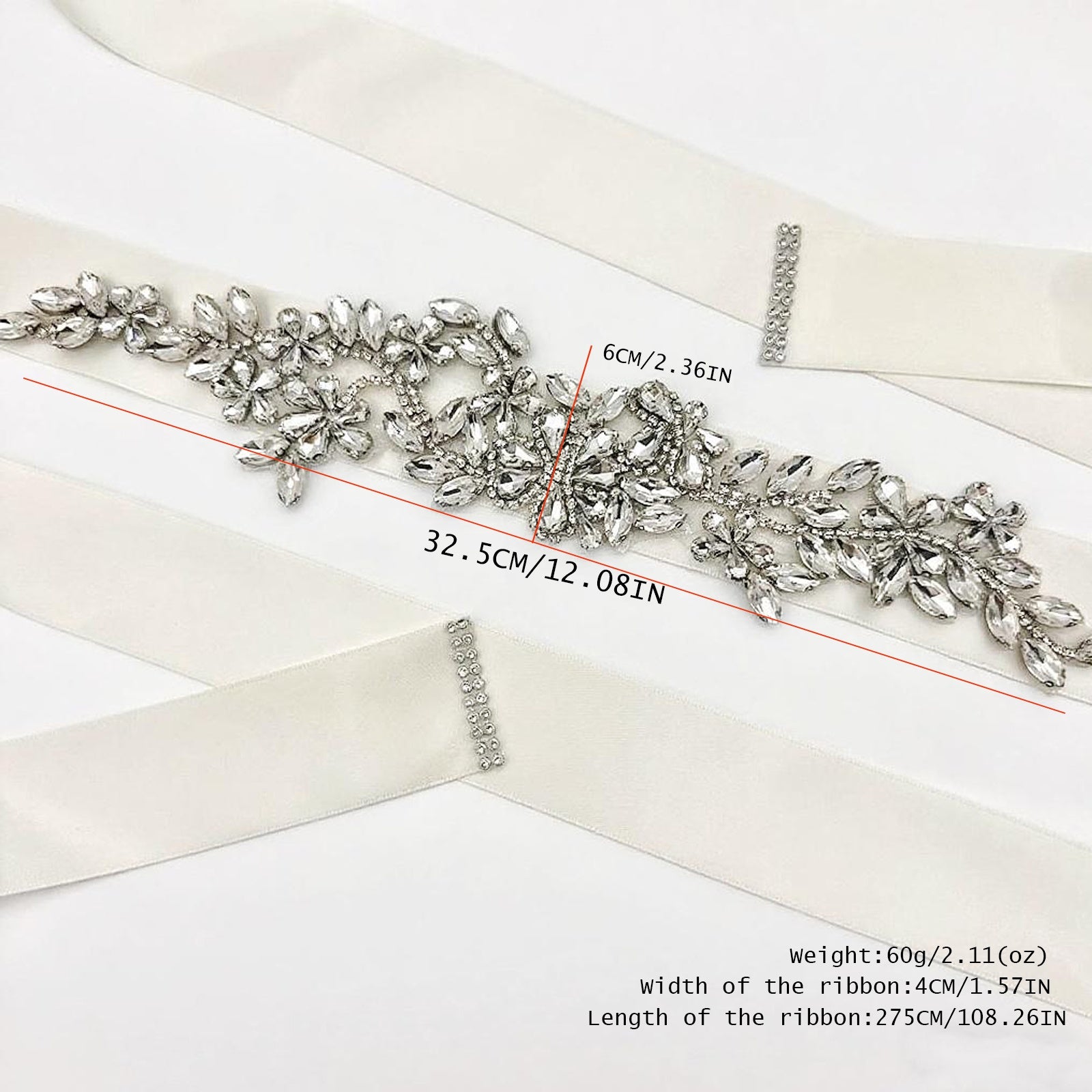 BS283-Off white red rhinestone belt