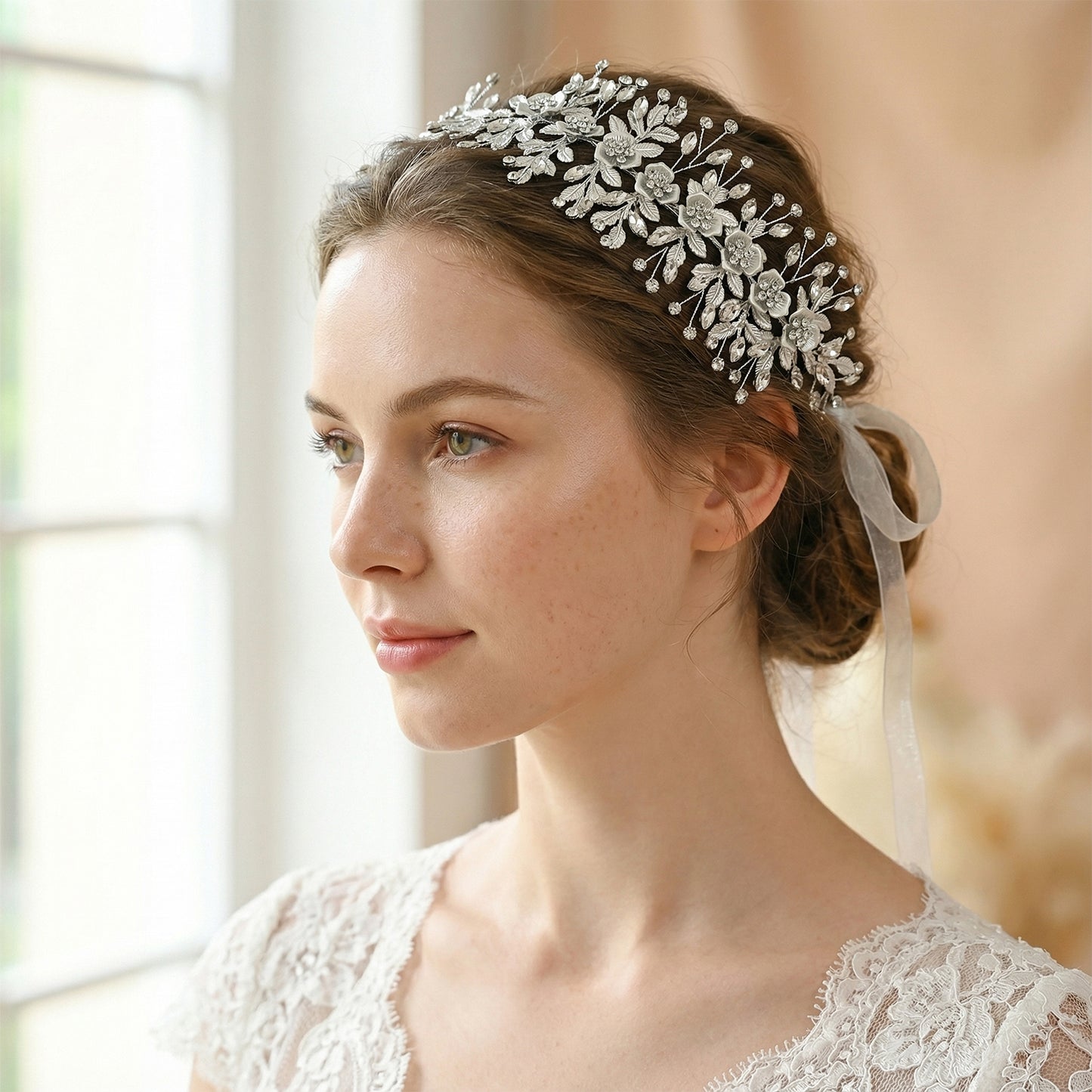 Bridella BHP349-S Silver Rhinestone Headband