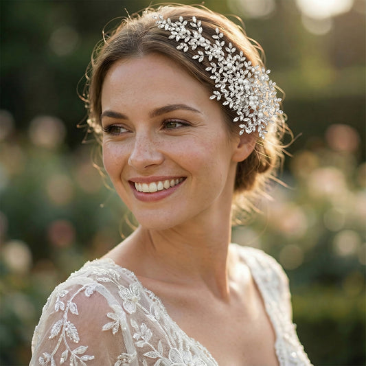 Bridella BHP434-S Silver Rhinestone & Pearl Hair Comb