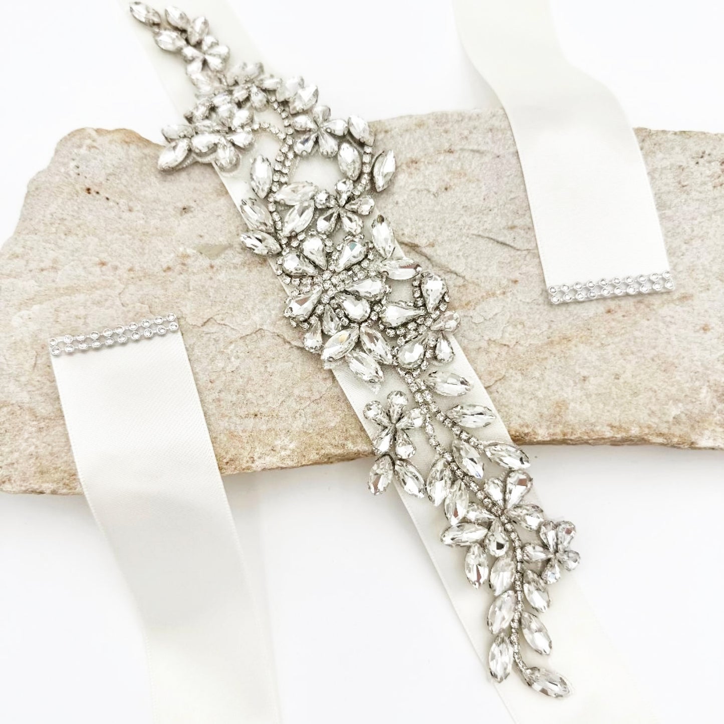 Off white Rhinestone Belt - Bridella BS283