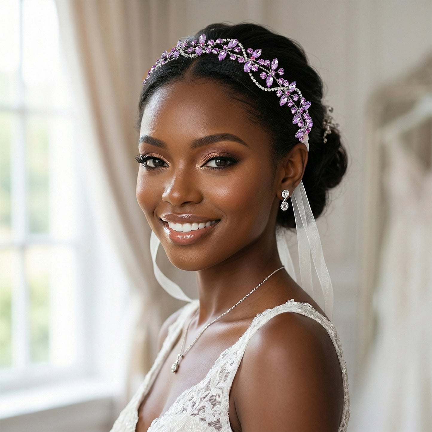 Bridella BHP266-Violet Ivory Rhinestone Headband