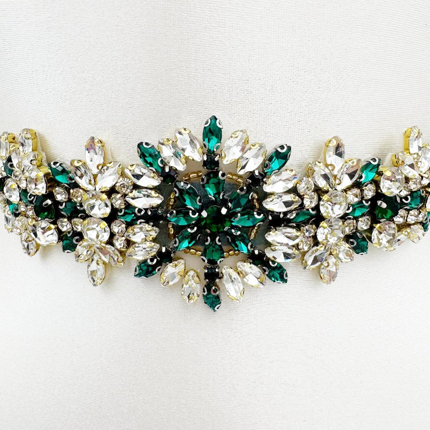 Green Rhinestone Bridal Belt Wedding Dress Sash - Bridella BS319KL