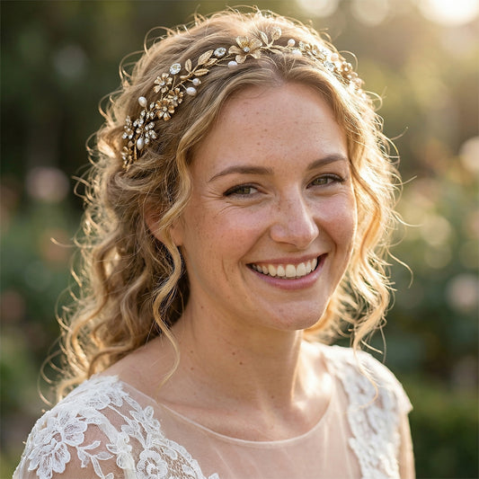 Bridella BHP355 Gold Rhinestone & Pearl Tiara