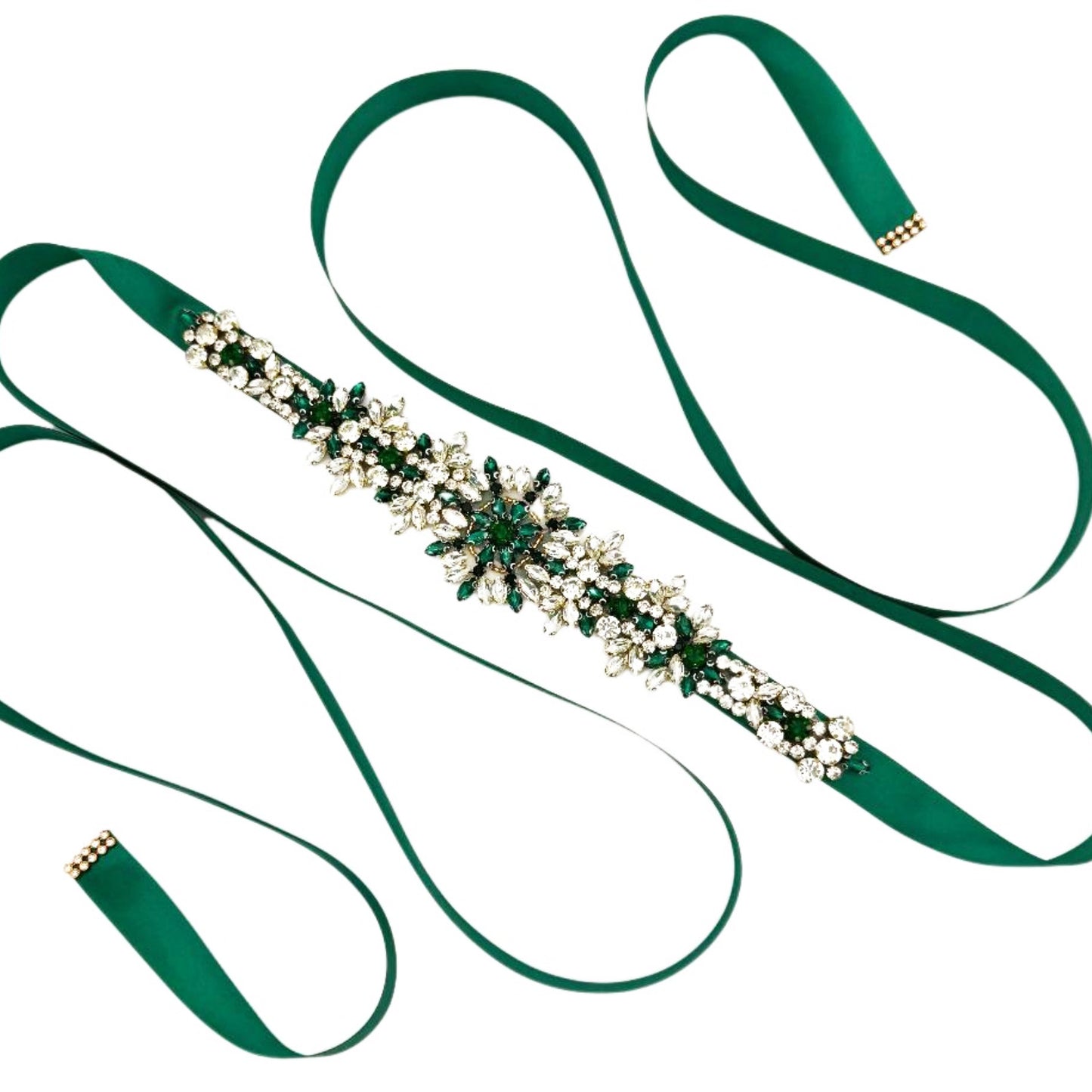 Green Rhinestone Bridal Belt Wedding Dress Sash - Bridella BS319KL