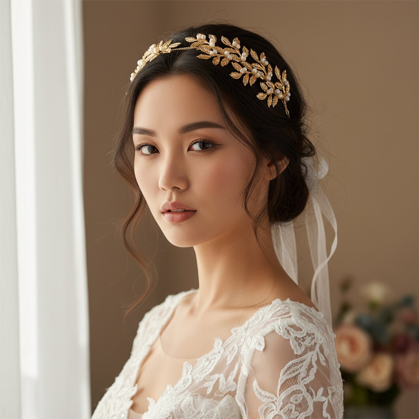 Bridella BHP353 Gold Pearl & Alloy Headband