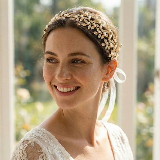 Bridella BHP353 Gold Pearl & Alloy Headband