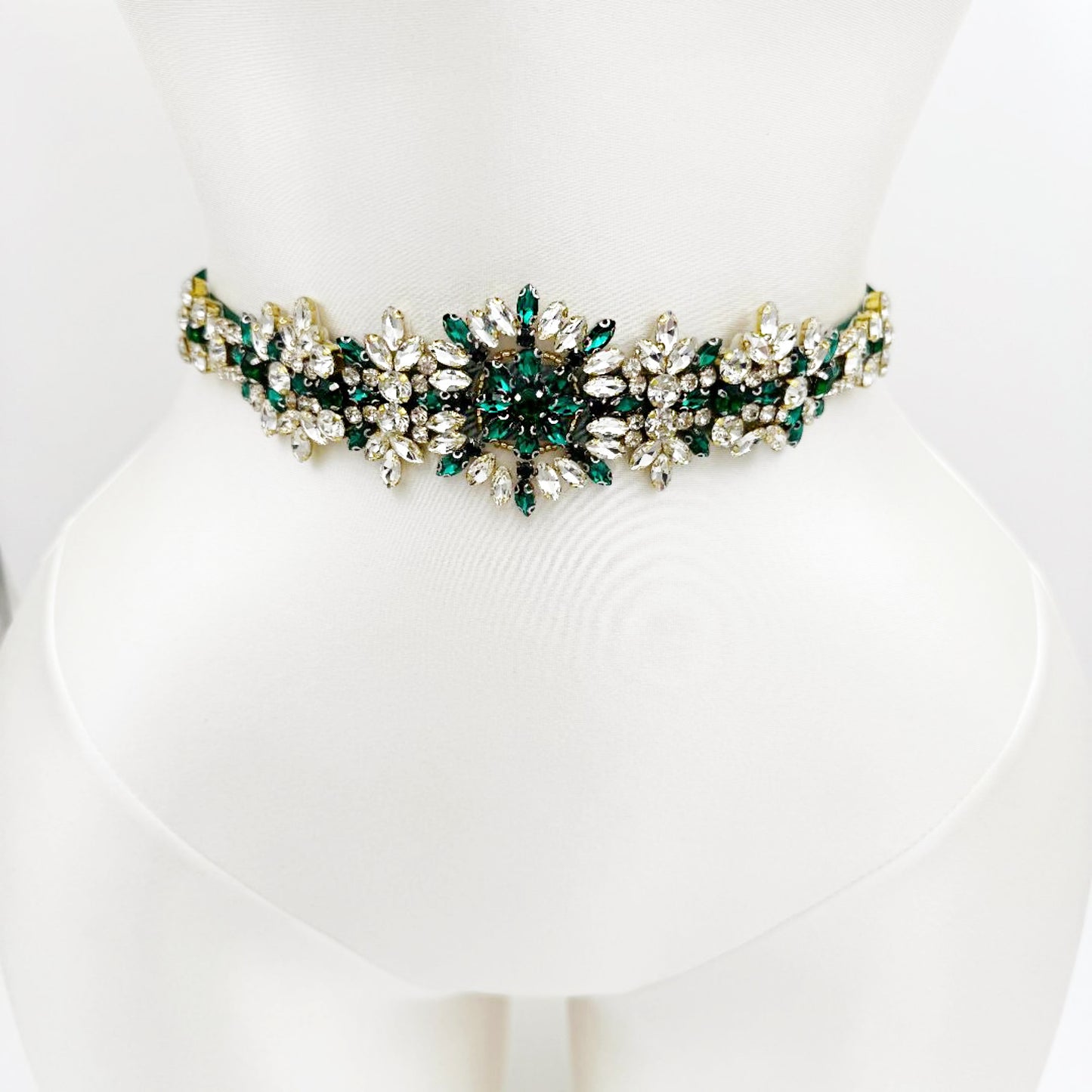 Green Rhinestone Bridal Belt Wedding Dress Sash - Bridella BS319KL