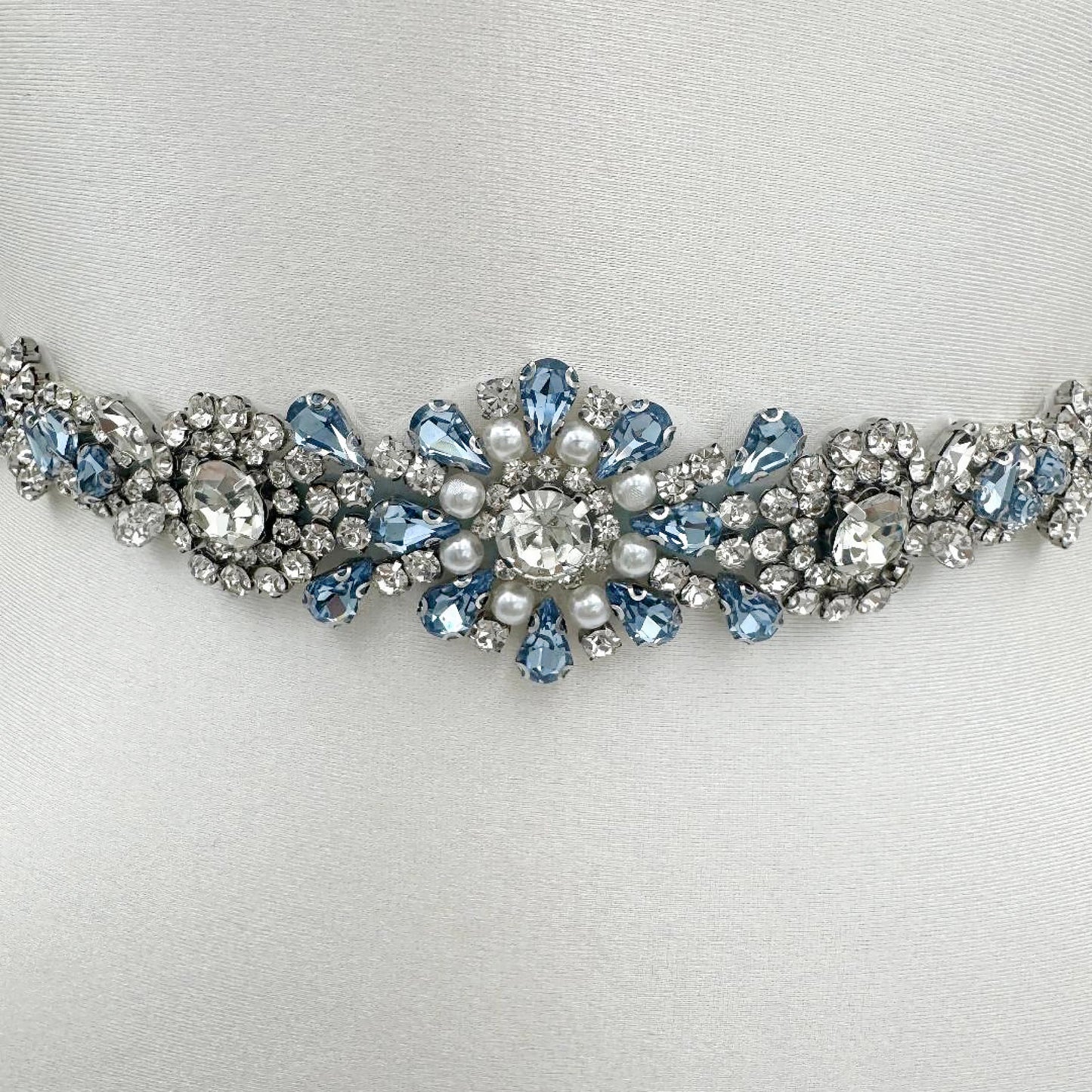 BS351QL light blue rhinestone pearl belt