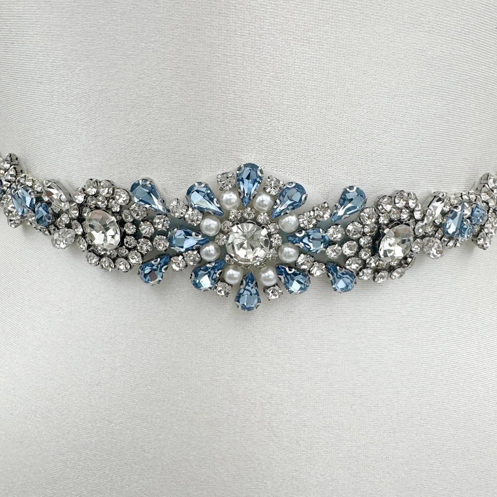BS351QL light blue rhinestone pearl belt
