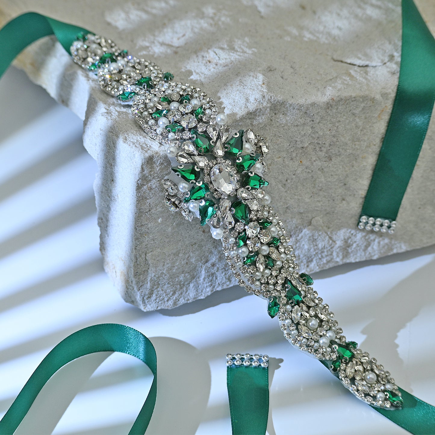 Bridella BS84KL Green Rhinestone & Pearl Belt
