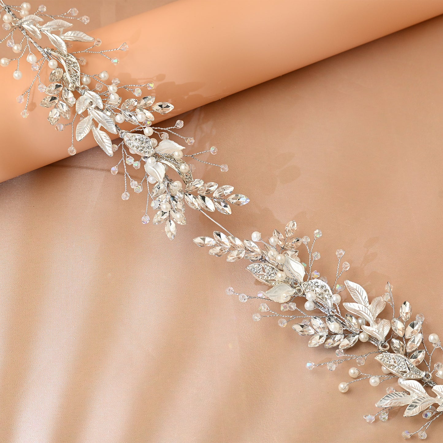 Bridella BHP272-S Silver Rhinestone & Pearl Headband