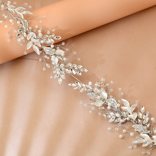 Bridella BHP272-S Silver Rhinestone & Pearl Headband