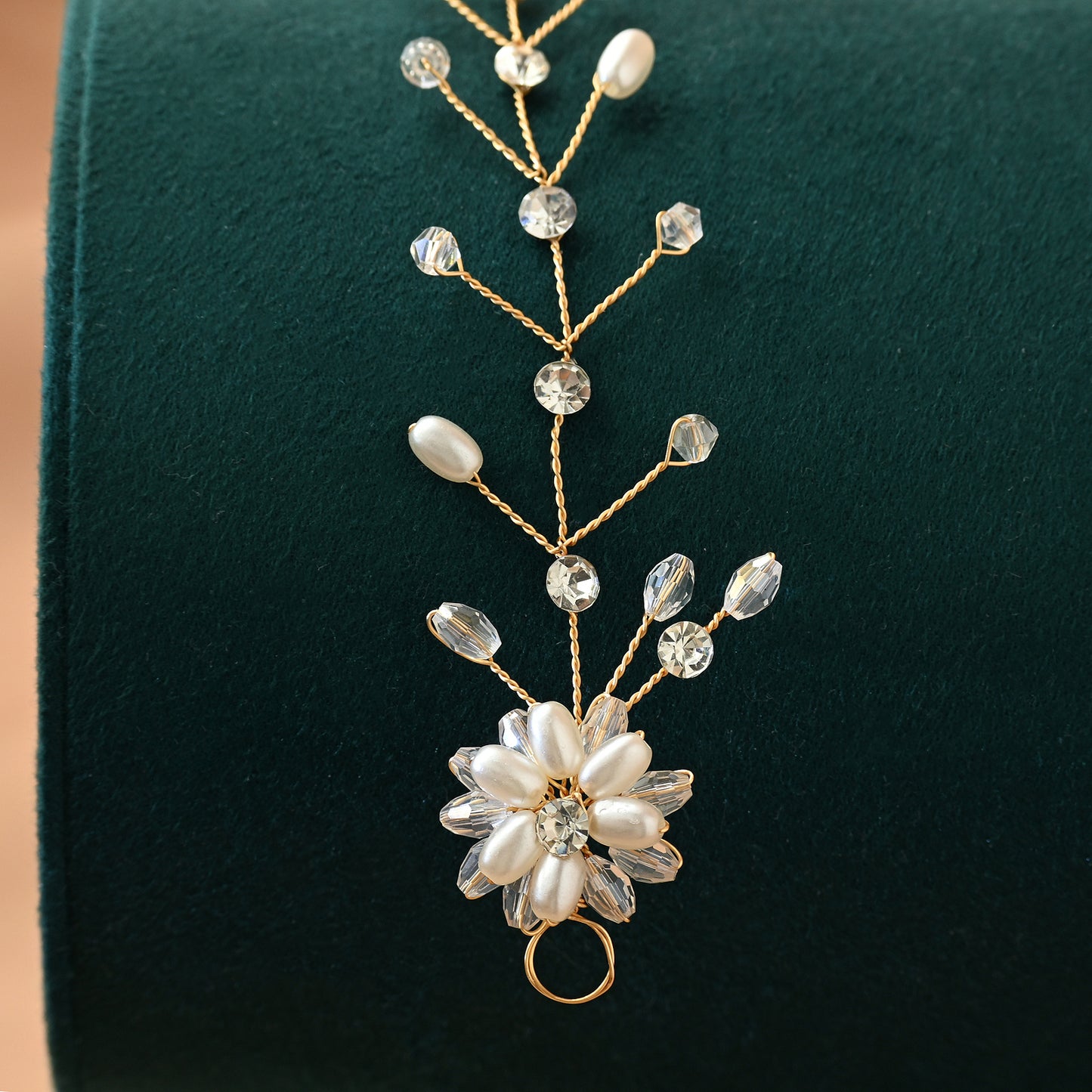 Bridella BHP35-G Gold Rhinestone & Pearl Headband