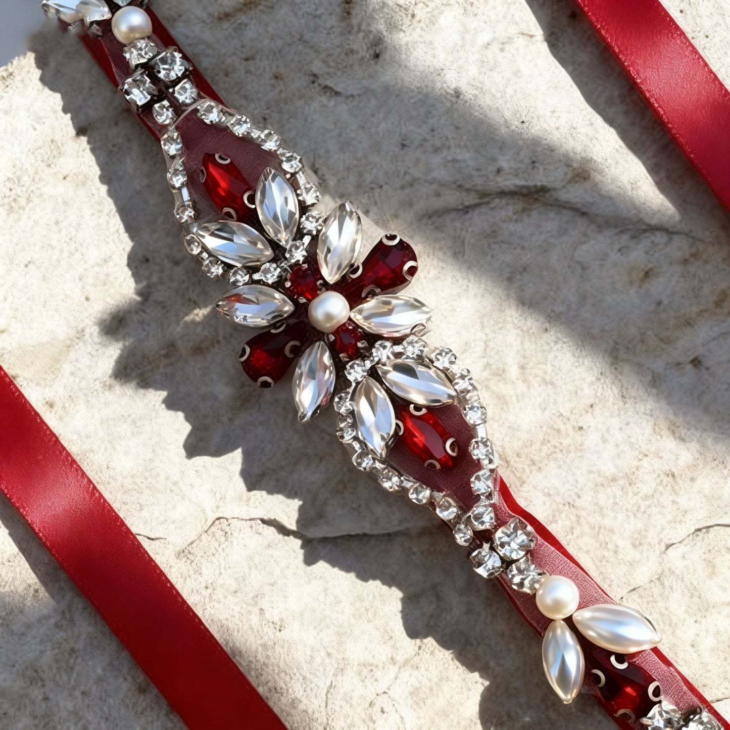 BS09R wine rhinestone pearl belt