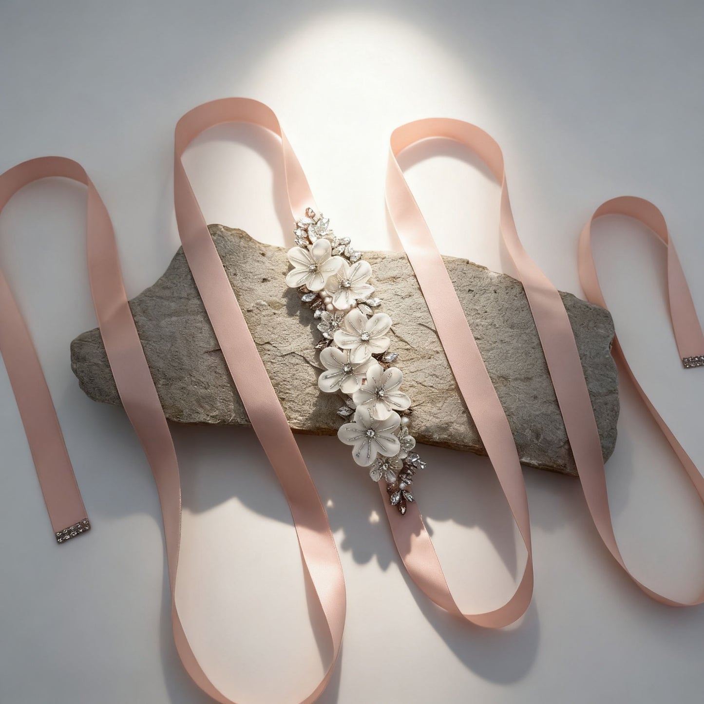 BS64 ivory rhinestone flower belt