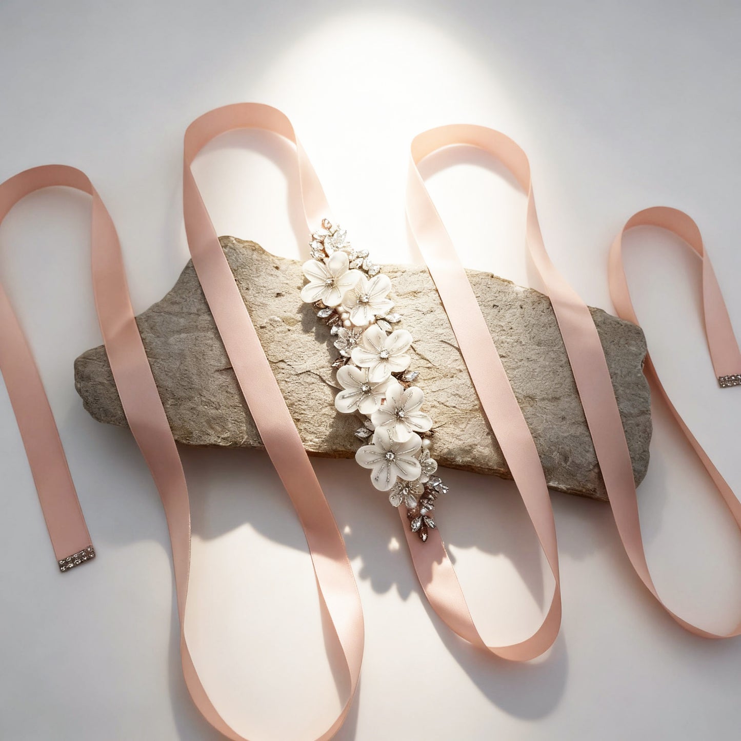 Ivory Rhinestone & Flower Belt - Bridella BS64