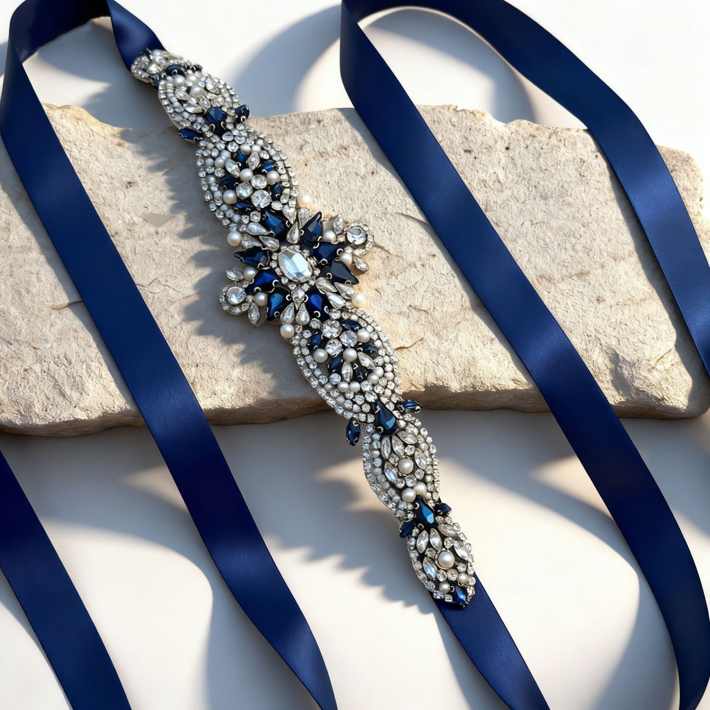 BS84ML navy rhinestone belt