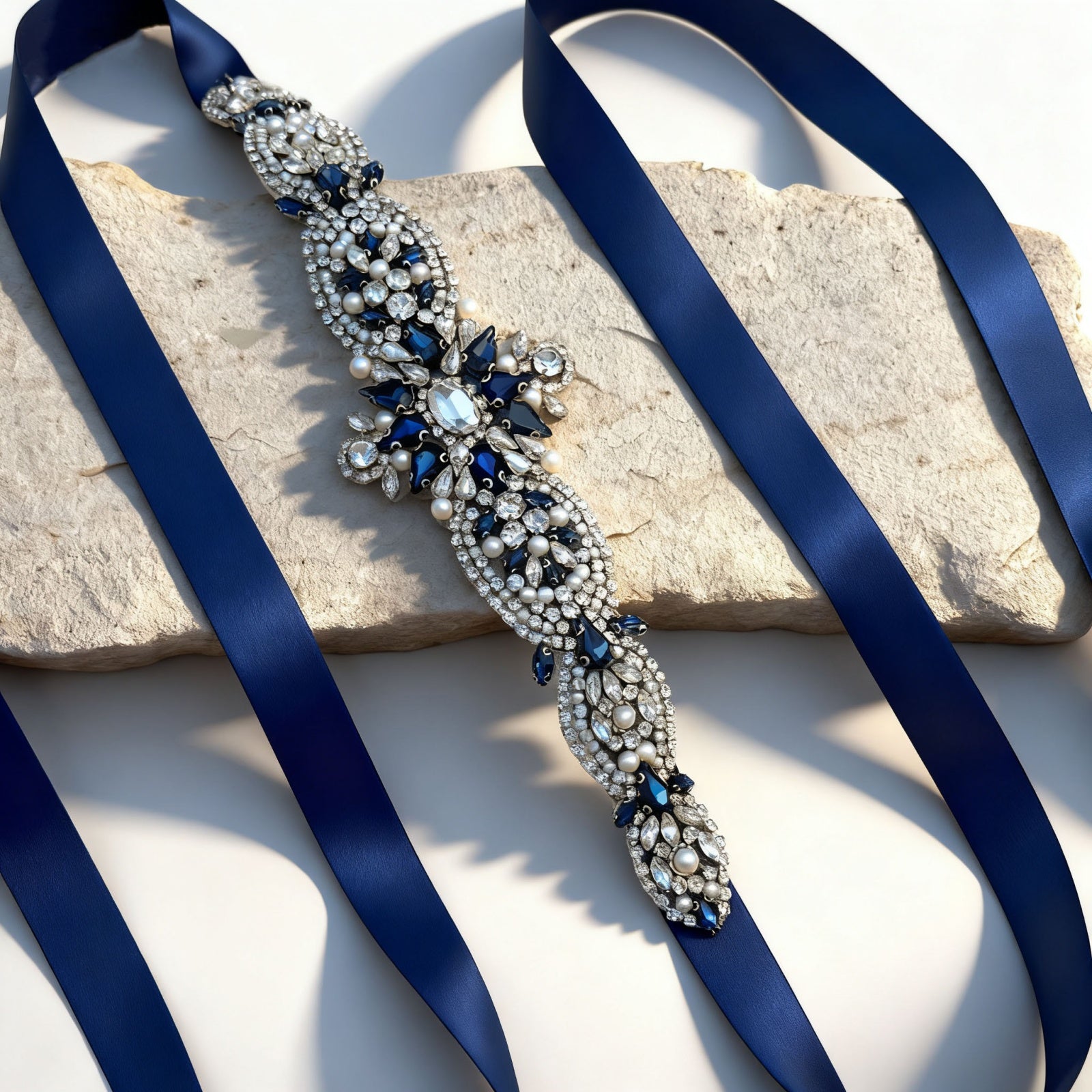 BS84ML navy rhinestone belt