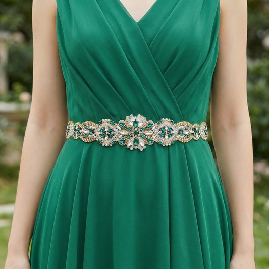 Green Rhinestone Pearl Bridal Belt Wedding Sash – Bridella BS433GKL