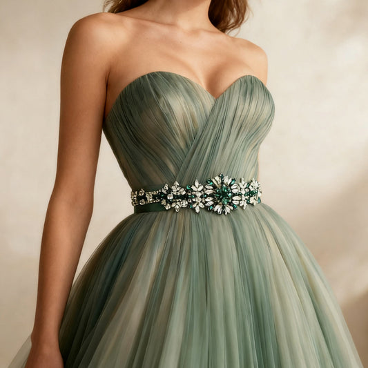 S319KL green rhinestone belt