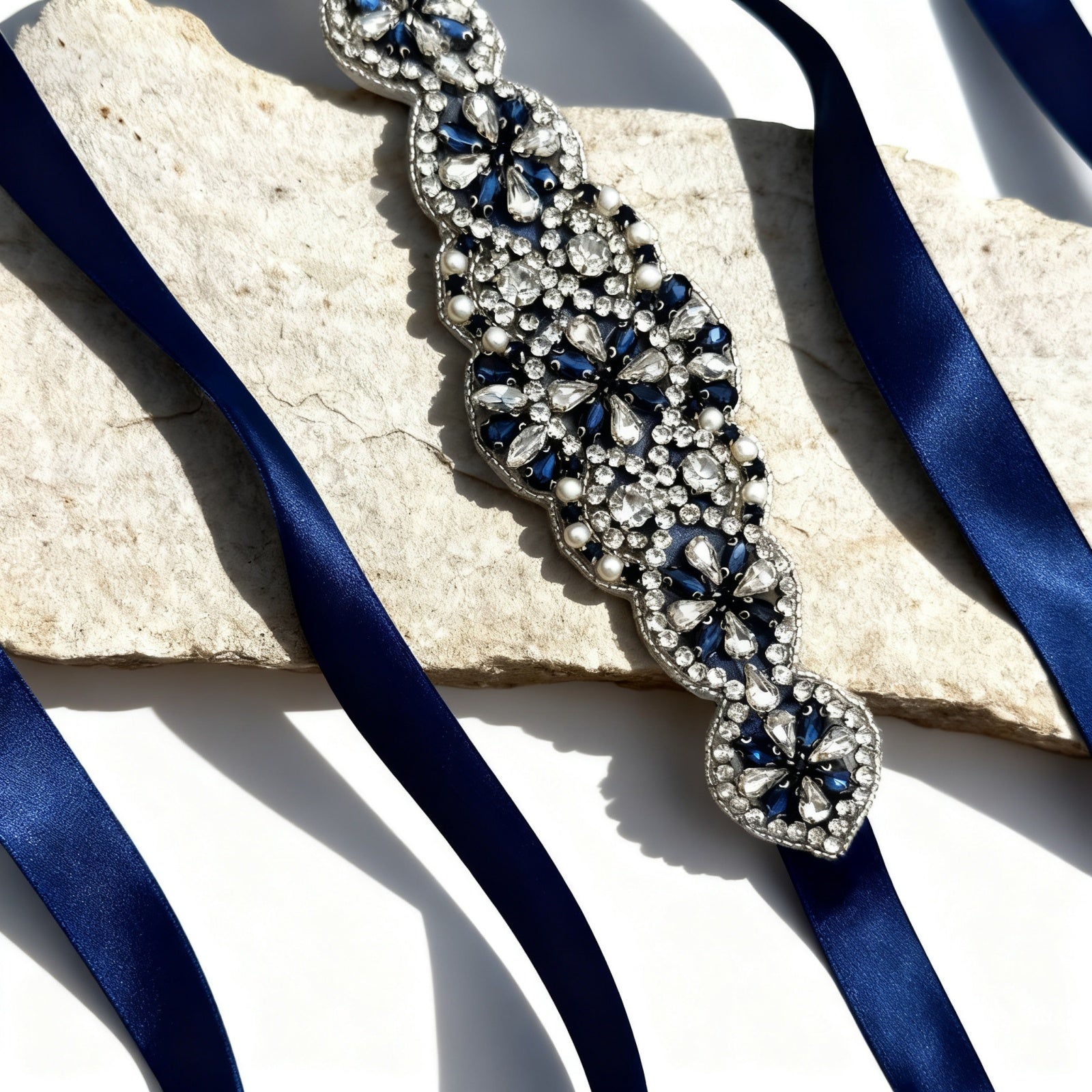 BS94ML navy rhinestone belt