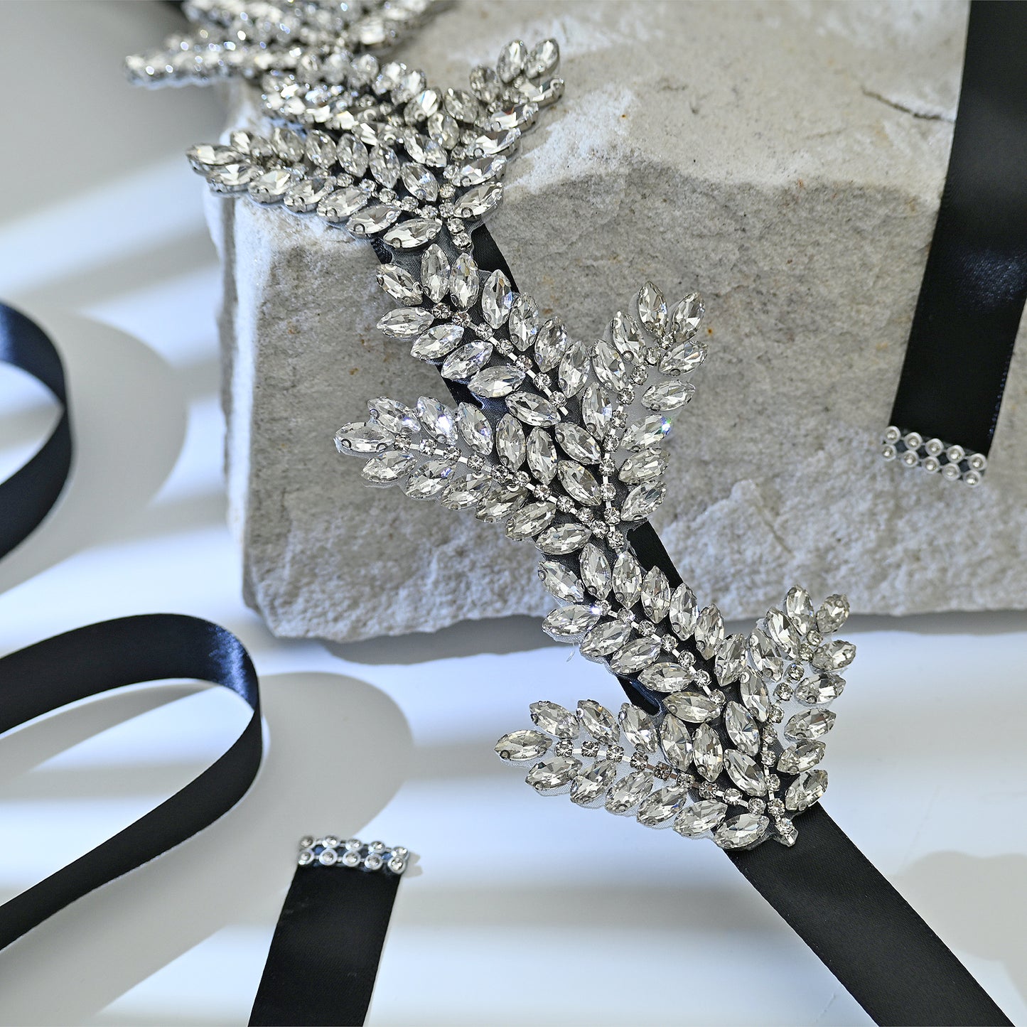 BS241 Crystal Leaf Bridal Belt,Silver Rhinestone Wedding Sash Forest &Garden Wedding Accessory