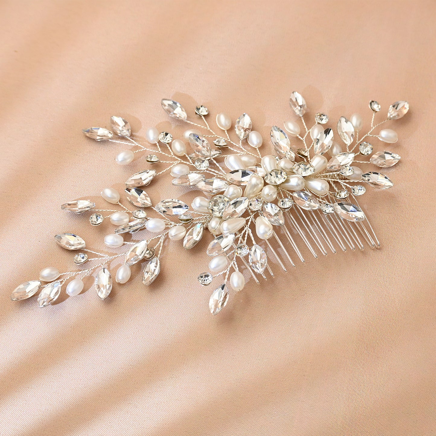Bridella BHP527-S Silver Rhinestone & Pearl Tiara